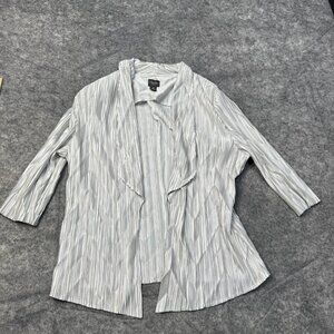 Chicos Travelers Cardigan Blazer Size 3 Womens XL Silver Gray Satin Pleated Open